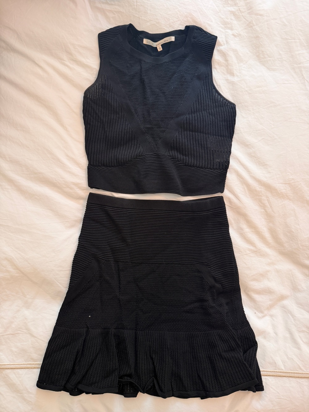 RACHEL Rachel Roy Black Knit Cropped Top & Fluted Skirt Set